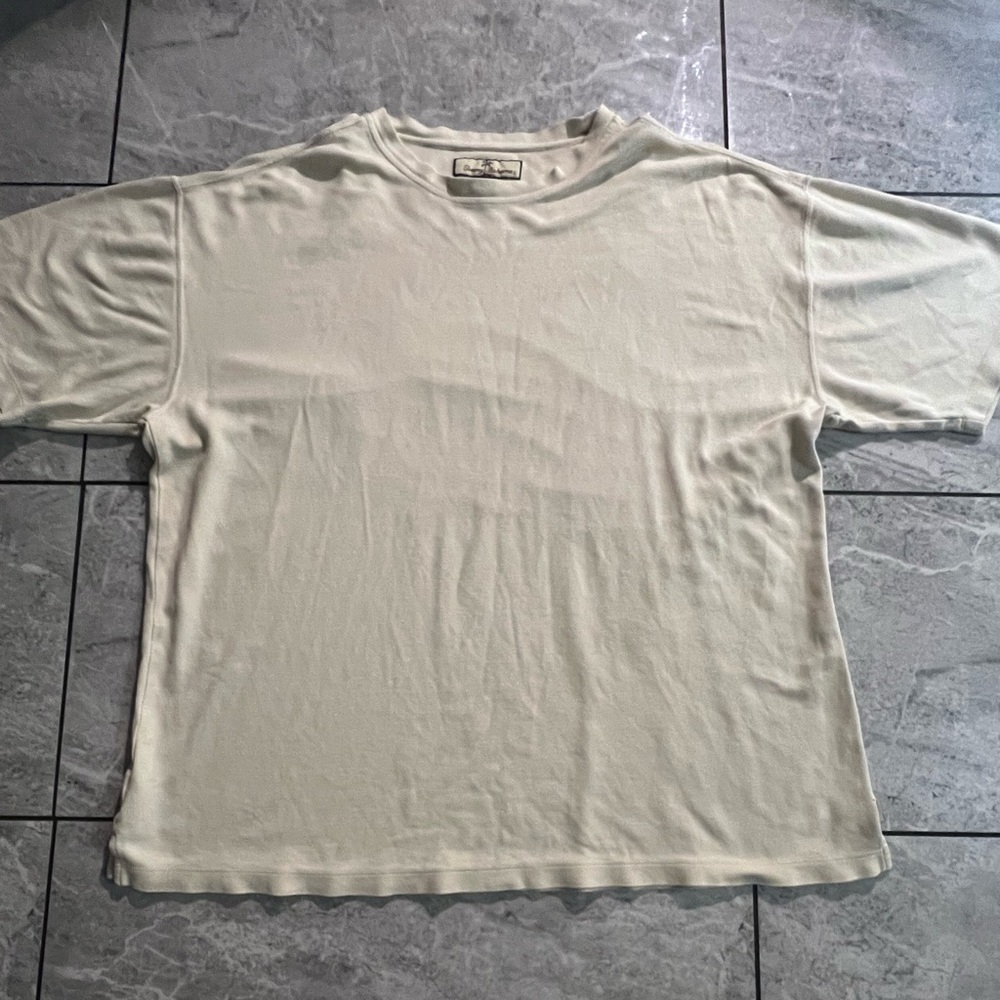 Tommy Bahama Mens Beige Silk Cotton Blend Short Sleeve Crewneck Shirt Casual XL